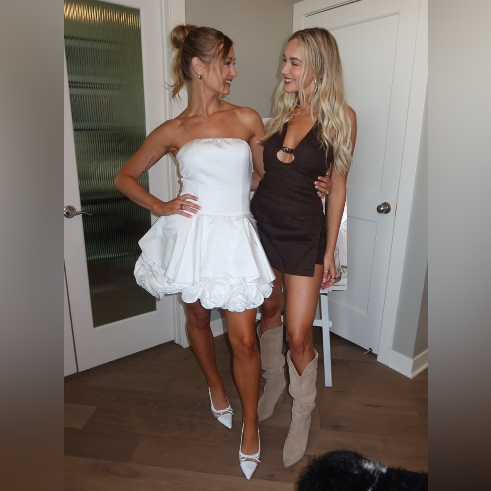 Elegant White Strapless Mini Dress - Picture 2 of 5